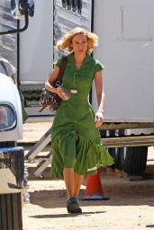 Brie Larson Wears a Green Dress - "Lessons In Chemistry" Set in LA 08/11/2022