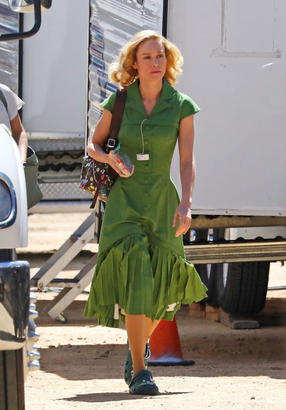 Brie Larson Wears a Green Dress - "Lessons In Chemistry" Set in LA 08/11/2022