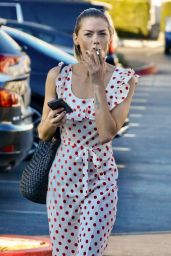 Jaime King Wearing a Polka Dot Dress and Fuzzy Sandals 08/15/2022
