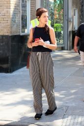 Katie Holmes Wears a Black Top and Striped Trousers   Manhattan 08 30 2022   - 99