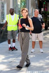 Katie Holmes Wears a Black Top and Striped Trousers   Manhattan 08 30 2022   - 32