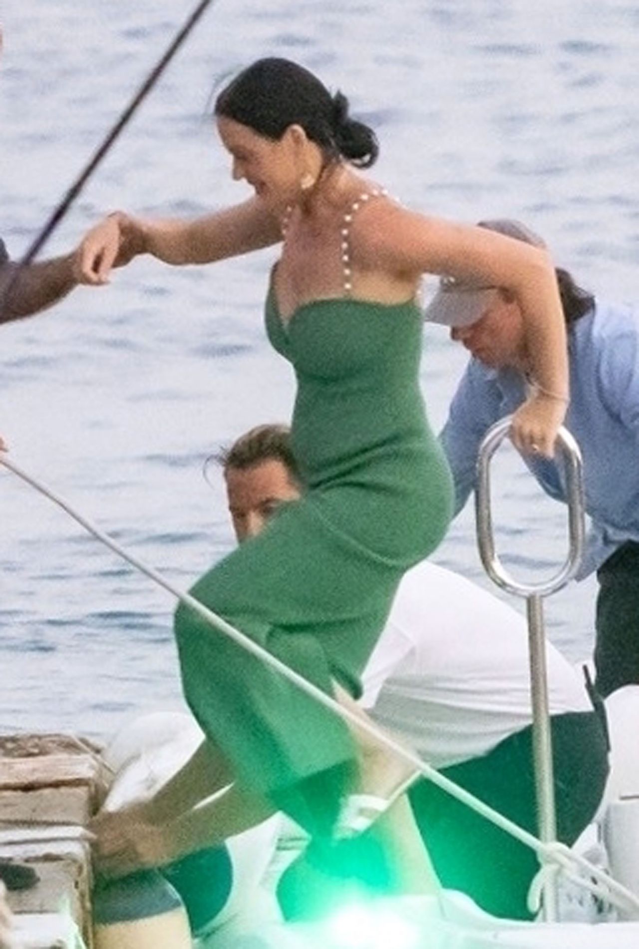 Katy Perry in an Emerald Green Dress in Nerano 08/24/2022.