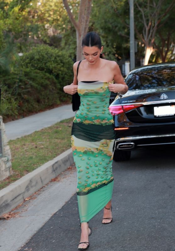 Kendall Jenner Wears a Figure-Hugging Green Dress - Beverly Hills 08/17/2022