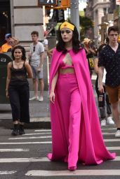Kiernan Shipka in Pink Valentino Wonder Woman Inspired Outfit 08/13/2022