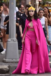 Kiernan Shipka in Pink Valentino Wonder Woman Inspired Outfit 08/13/2022