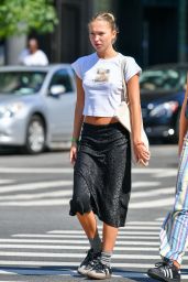 Lila Grace Moss in Crop Top  Black Skirt and Adidas Trainers   New York 08 29 2022   - 39