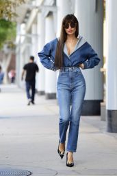 Pia Mia Wears Denim Alaia Bodysuit and Jeans Styled by Kat Gosik - Westwood 08/16/2022