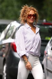 Rita Ora in Off-white Leggings in London 08/28/2022