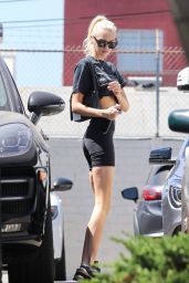 Stella Maxwell in Black Legging Shorts and a Matching Cropped Top - Los Angeles 08/30/2022