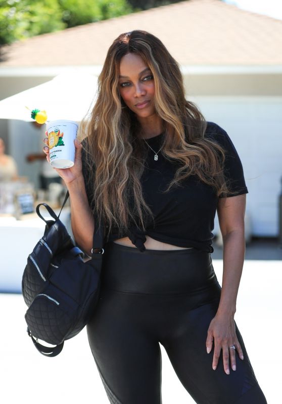 Tyra Banks in Black Leggings and a Black Top - Day of Indulgence Event in Brentwood 08/14/2022