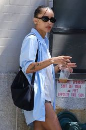 Zoe Kravitz in an Oversized Shirt, Shorts and Tassel Loafers - NYC 08/30/2022