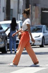 Alessandra Ambrosio in Orange Ombre Sweatpants and a Cropped White T-shirt 09/16/2022