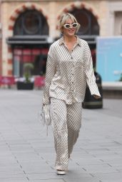 Ashley Roberts Wearing a Striped Trouser Set With Matching White Heals - London 09/15/2022
