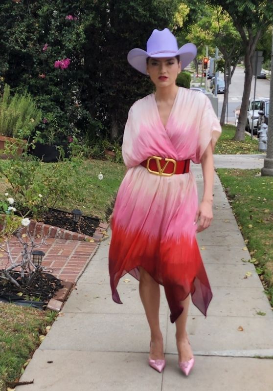 Blanca Blanco Wearing a Pink Dress, a Cowboy Hat in Beverly Hills 09/10/2022