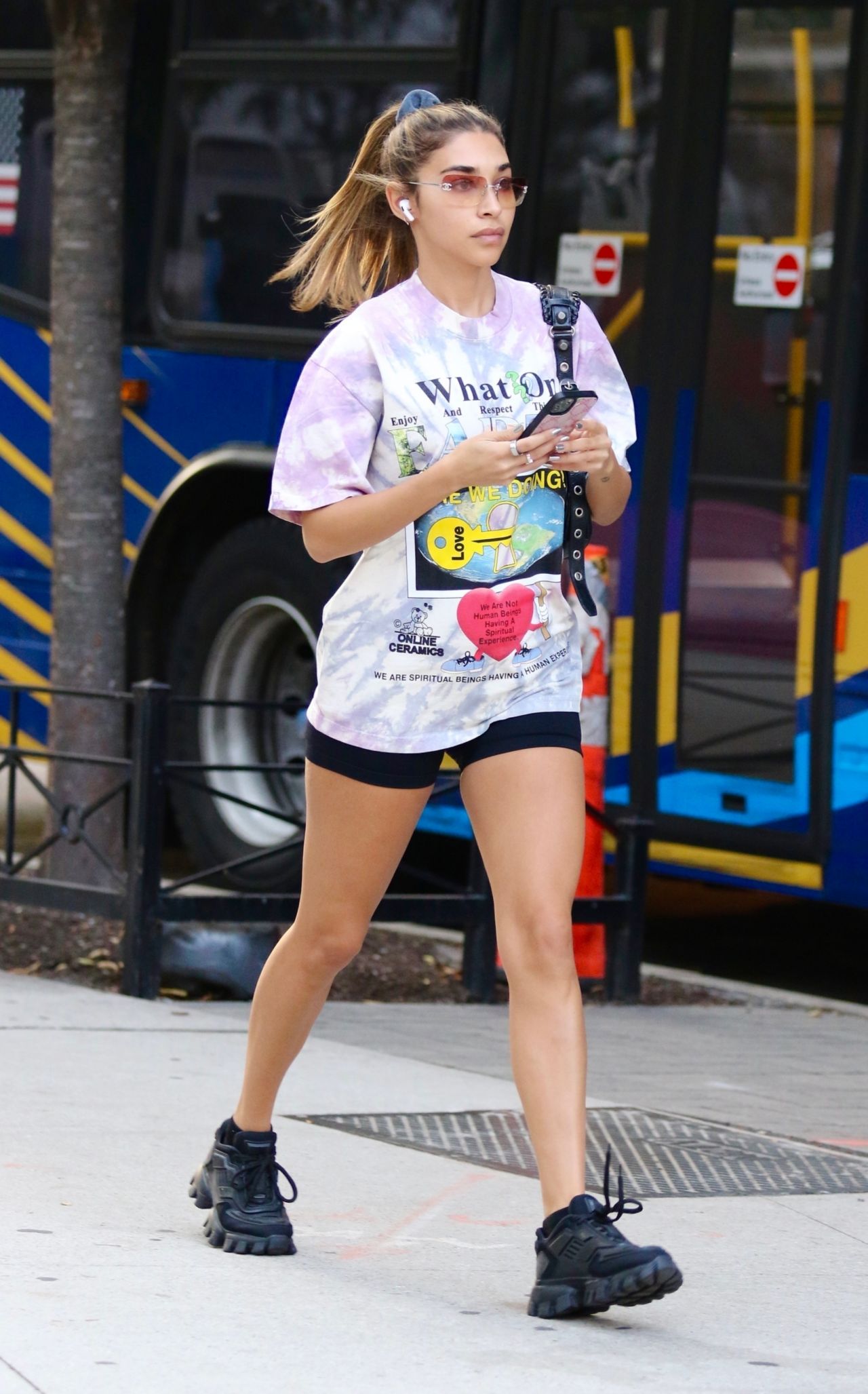 Chantel Jeffries in a Colorful Shirt and Short Shorts - NYC 09/09/2022