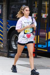 Chantel Jeffries in a Colorful Shirt and Short Shorts - NYC 09/09/2022