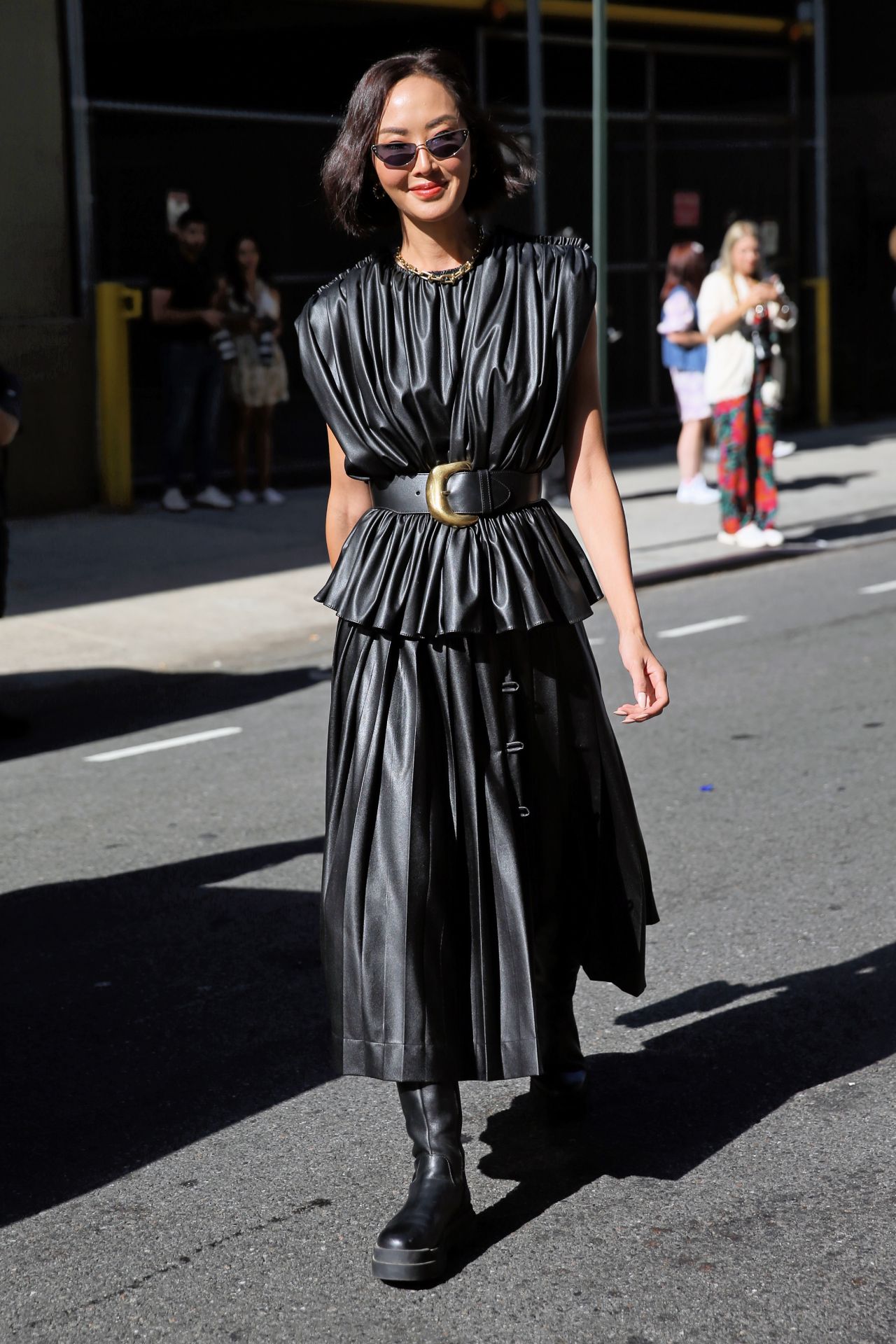 Chriselle Lim Wears a Black Leather Dress - Altuzarra Show at NYFW 09 ...