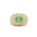 Fred Leighton Mid 20th Century Emerald and Diamond 18Kt Yellow Gold Bombe Ring