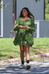 Gina Rodriguez Wears a Green Dress and Slippers - Los Angeles 09/26/2022