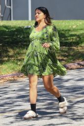 Gina Rodriguez Wears a Green Dress and Slippers - Los Angeles 09/26/2022