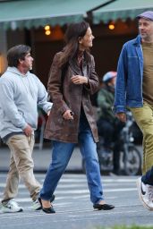 Katie Holmes in a Brown Leather Jacket - New York 09/23/2022
