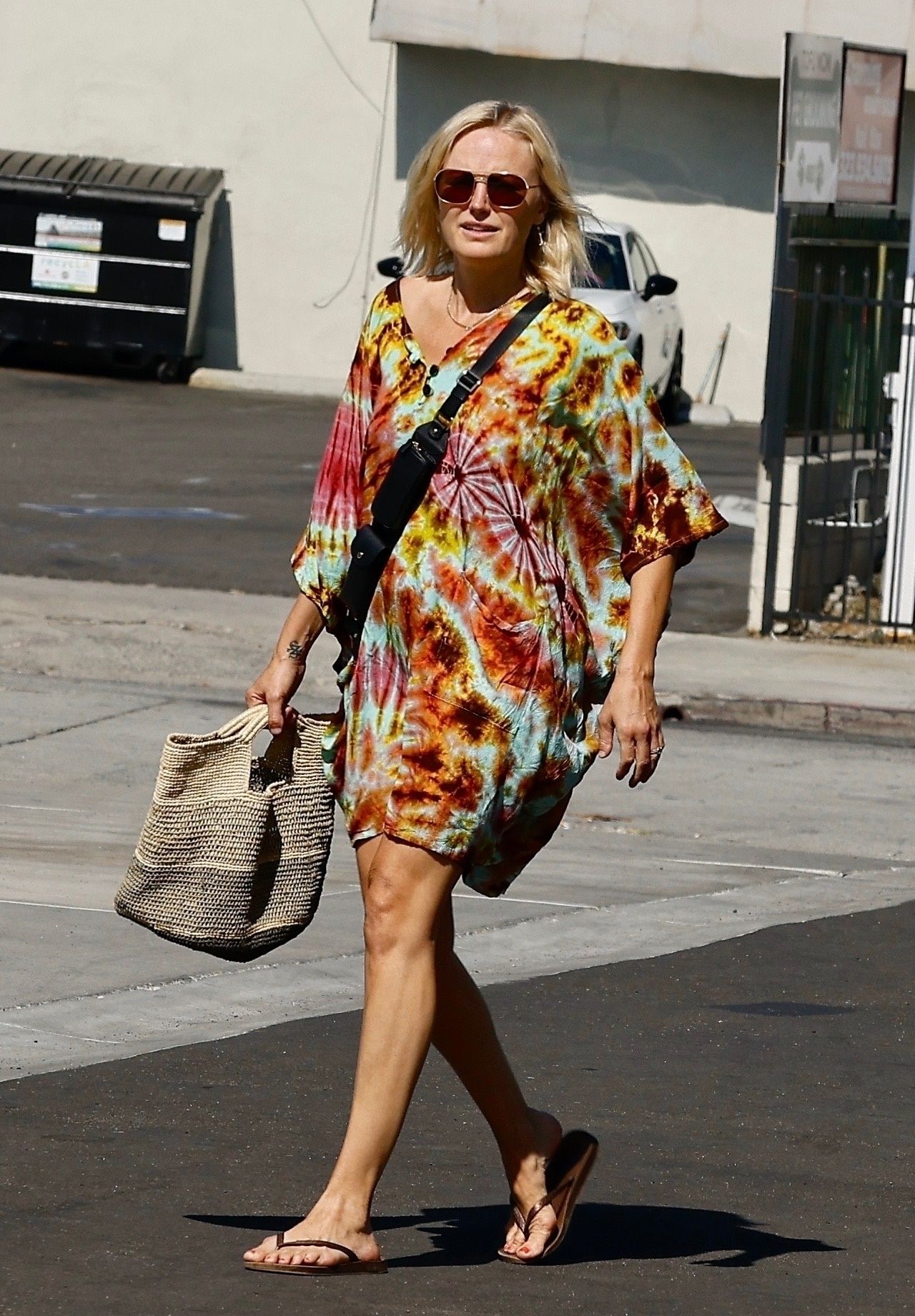 Malin Akerman in Colorful Tie-dye Dress - Los Angeles 09/01/2022.