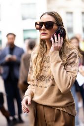 Olivia Palermo Wearing Brown Pants and Sweater Outside Max Mara Show in Milan 09/22/2022