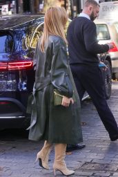 Amanda Holden Wearing a Short Green Dress and Knee High Suede Boots - London 10/24/2022