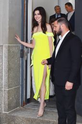 Anne Hathaway in a Bright Yellow Dress - Watch What Happens Live with Andy Cohen in NYC 10/12/2022