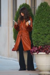 Emily Ratajkowski in a Long Brown Leather Overcoat in NYC 10 14 2022   - 22