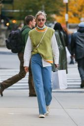 Gigi Hadid in a Green Sweater Vest and Jeans - New York 10/28/2022