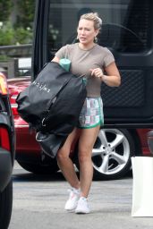 Hilary Duff in Striped Shorts and a Brown T-shirt - Bel Air 10/16/2022