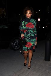 Jordyn Woods in a Rose Patterned Dress at Madeo Restaurant in West Hollywood 10/15/2022