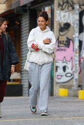 Katie Holmes in Grey Sweatpants a White Sweater and a Pair of Colorful Sneakers in NYC 10 11 2022   - 55