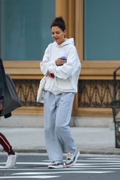 Katie Holmes in Grey Sweatpants a White Sweater and a Pair of Colorful Sneakers in NYC 10 11 2022   - 90