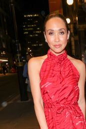 Myleene Klass in a Red Belted Jumpsuit at the London Coliseum Theatre 10/27/2022