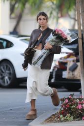 Olivia Jade Giannulli Wears a White Skirt and a Brown Jacket   Shopping for Flowers and Groceries in Beverly Hills 10 10 2022   - 41