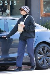 Alia Shawkat in a Plaid Bucket Hat, Ribbed Sweater and Track Pants - Los Angeles 11/04/2022