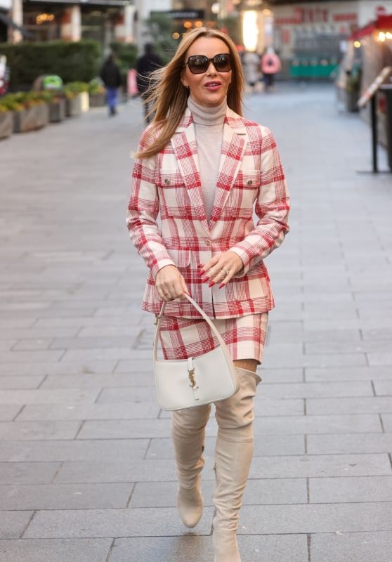 Amanda Holden in a Gingham Mini Skirt and Matching Blazer - London 11/28/2022