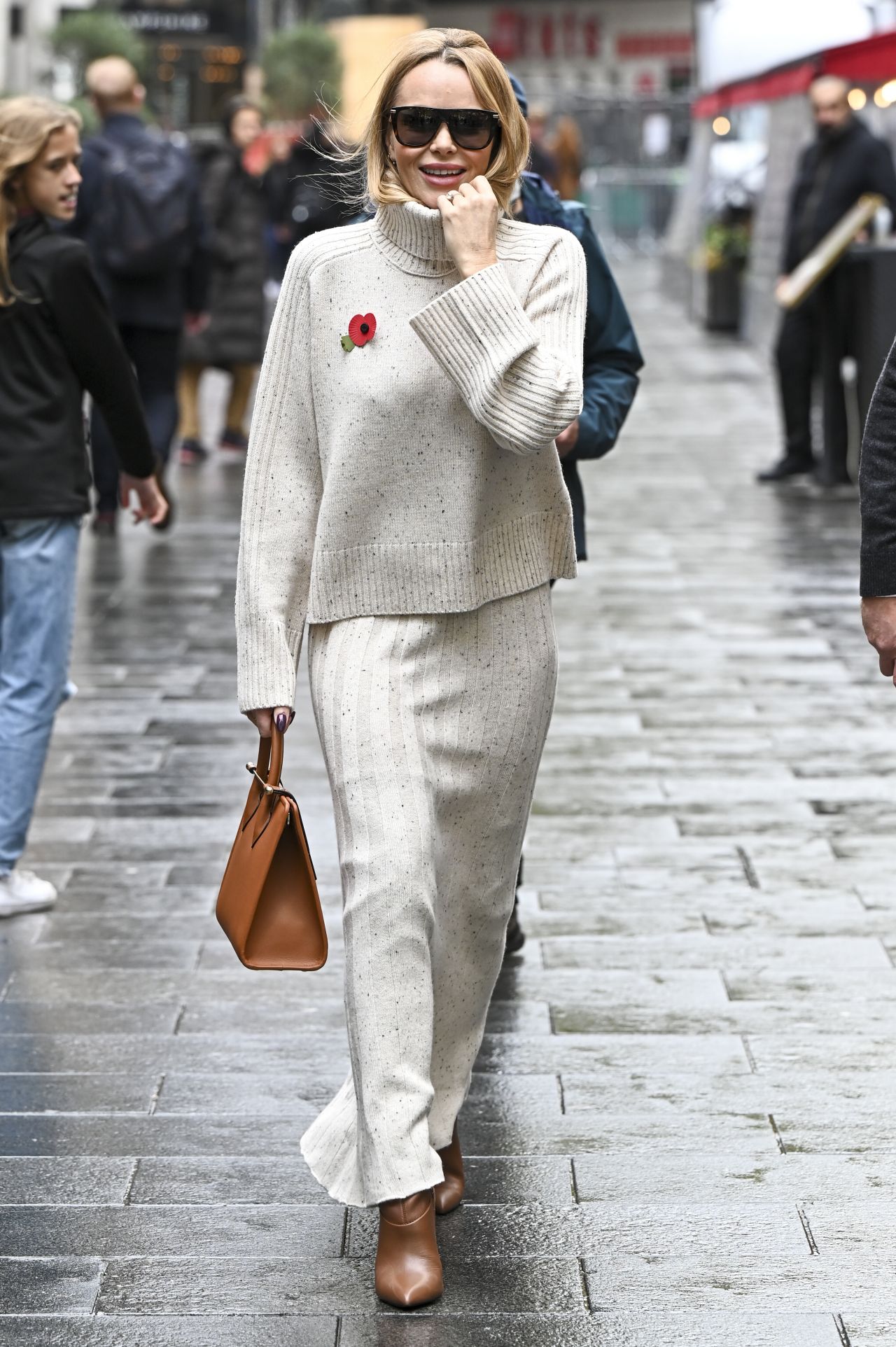 Amanda Holden in a Knitted Turtle Neck Cream Jumper and Maxi Skirt