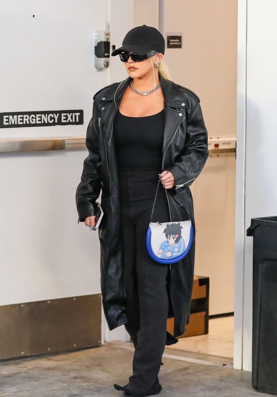 Christina Aguilera in Leather - Shopping at Yves Saint Laurent in Beverly Hills 11/10/2022