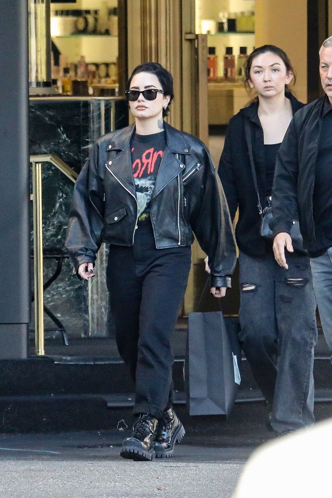 Demi Lovato Wears a Black Leather Jacket - Shopping in Beverly Hills 11 ...