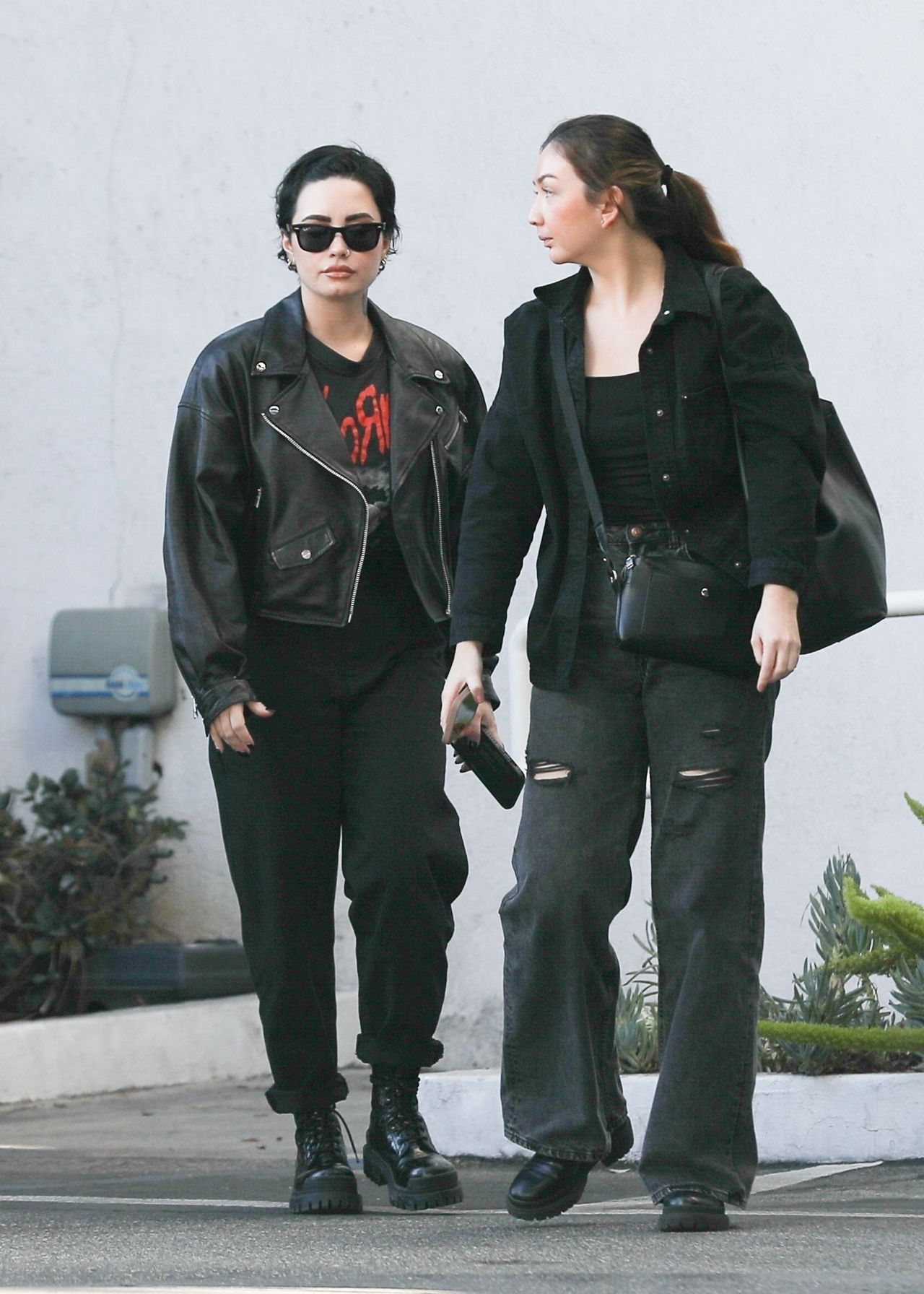Demi Lovato Wears a Black Leather Jacket - Shopping in Beverly Hills 11 ...