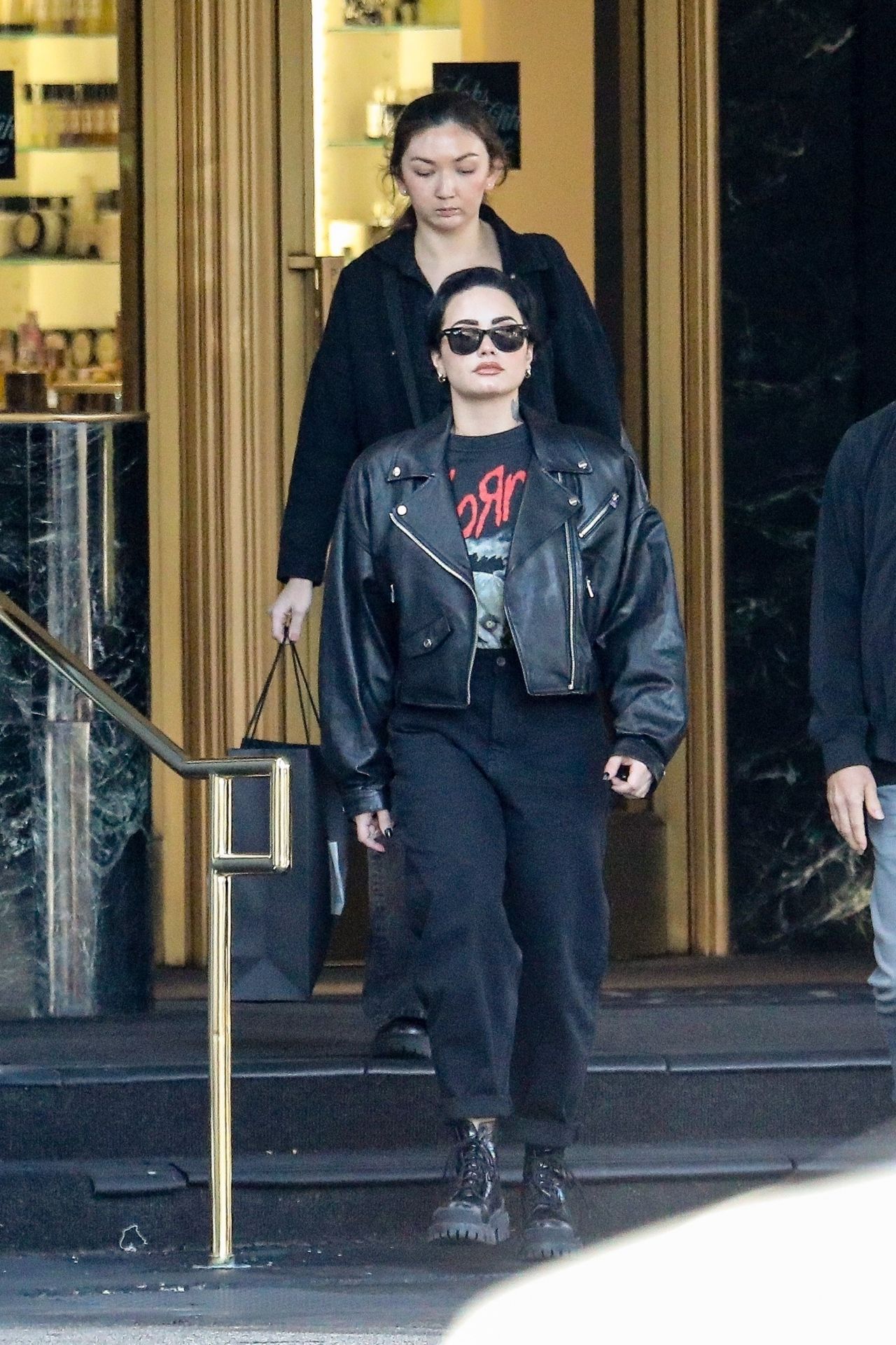 Demi Lovato Wears a Black Leather Jacket - Shopping in Beverly Hills 11 ...