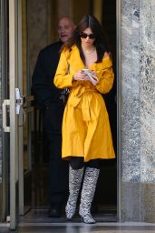 Emily Ratajkowski in a Yellow Coat and Zebra-Striped Boots in New York 11/28/2022