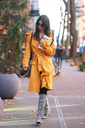 Emily Ratajkowski in a Yellow Coat and Zebra-Striped Boots in New York 11/28/2022
