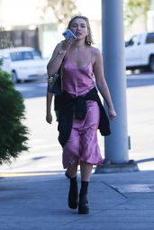 Florence Pugh Wearing a Pink Dress and Shiny Platform Leather Booties - Shopping in West Hollywood 11/22/2022