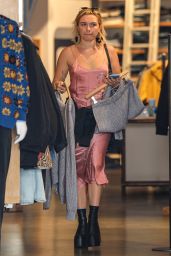 Florence Pugh Wearing a Pink Dress and Shiny Platform Leather Booties - Shopping in West Hollywood 11/22/2022