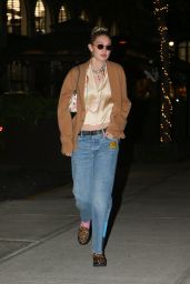 Gigi Hadid in a Brown Sweater, Denim and Animal Print Shoes - New York 11/03/2022