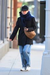 Julianne Moore in a Stylish Black Double breasted Coat and a Blue Scarf   NYC 11 23 2022   - 74